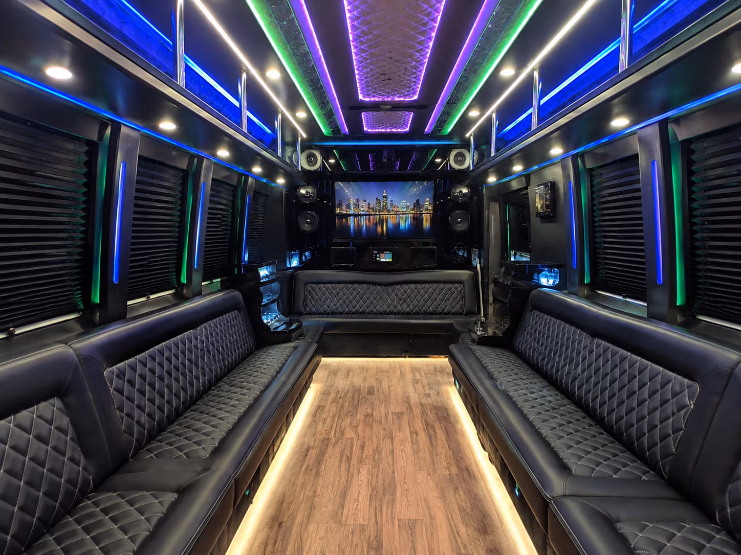 farmington hills 25 passenger party bus interior
